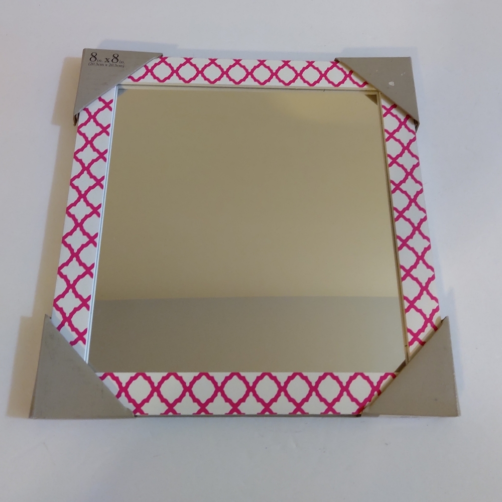 NEW Malden Chevron Frame Mirror 8" x 8"  20.3cm x 20.3cm Pink & White